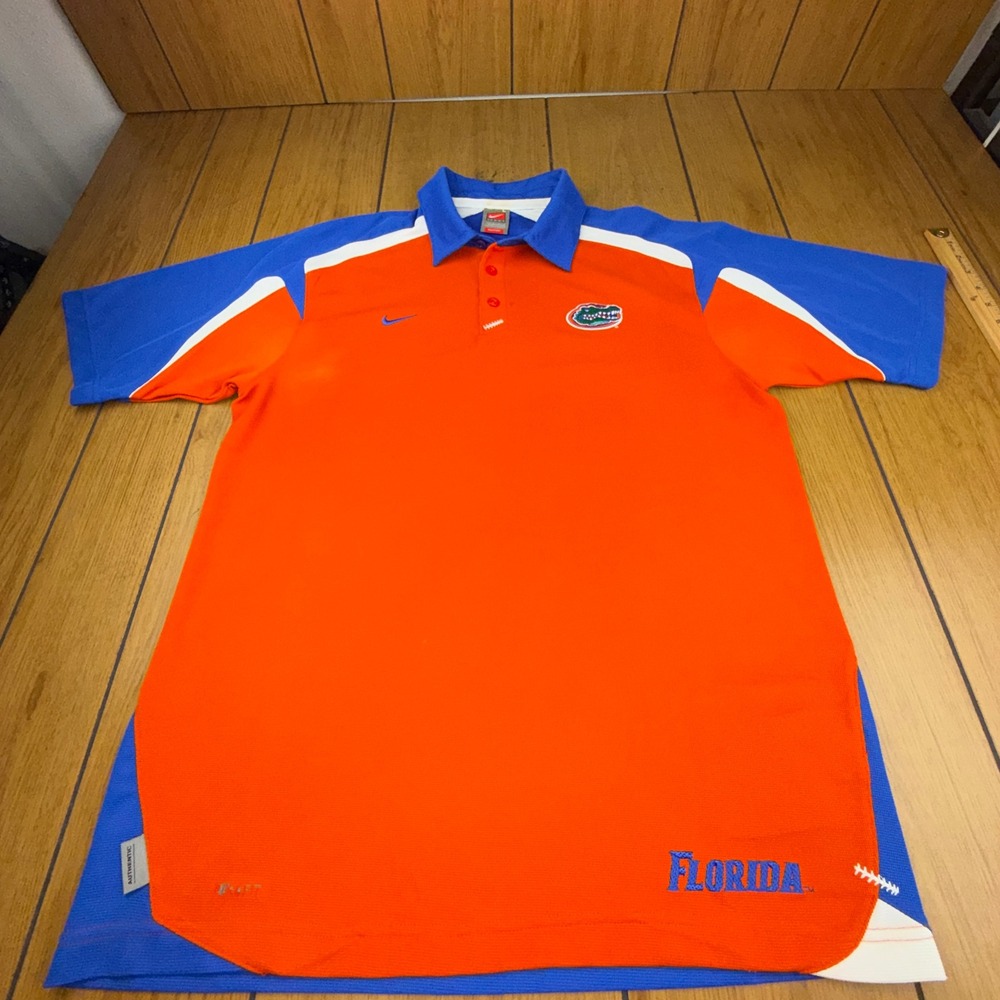 Nike Team Florida Gators Polo Shirt Mens Large Orange Blue Nike FIT DRY Sideline
